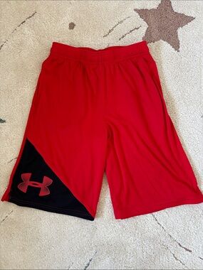 Under Armour Red Shorts with Black Panel and Logo